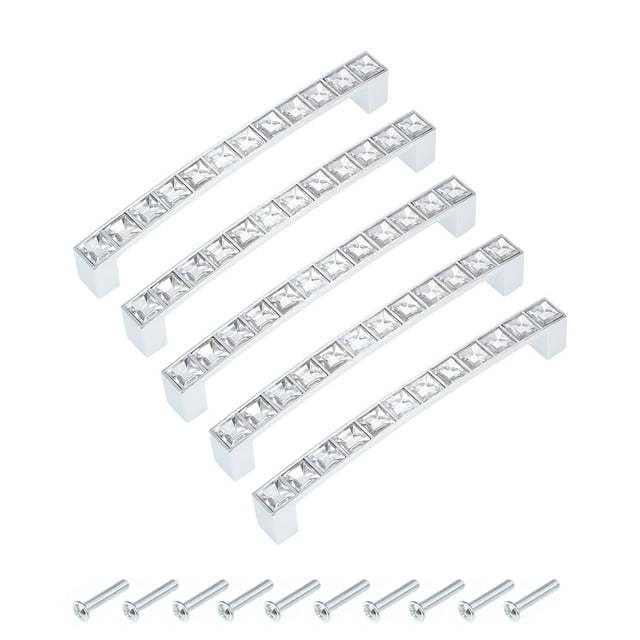 Unique Bargains Cabinet Pulls Drawer Handles, 5-inch Hole Centers Aluminum Alloy crystal with Screws 5Pcs