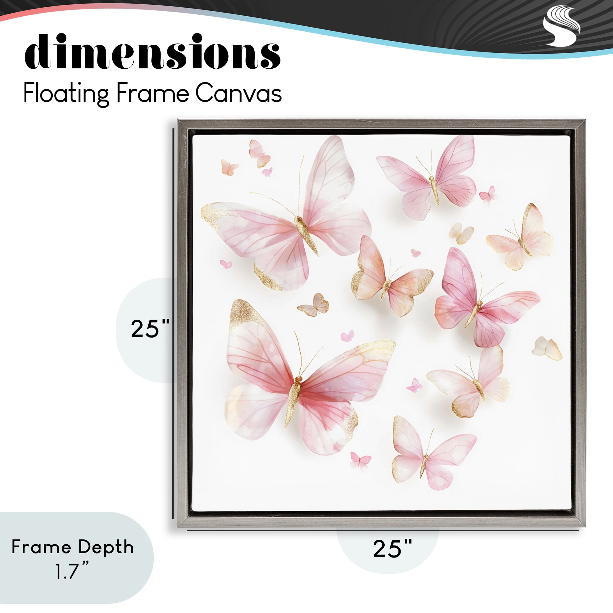 Stupell Industries Pink & Gold Butterfly Rabble Gray Framed Floater Canvas Wall Art, design by Creative Studio