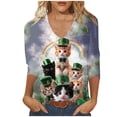 thumbnail image 3 of TaTaai Women V-Neck 3/4 Sleeve St. Patrick's Day Print Loose Top Casual Fashion T-Shirt Ladies Spring Holiday Gathering Wear Lightweight Breathable Non-See-Through No Fading Top Gift, 3 of 5