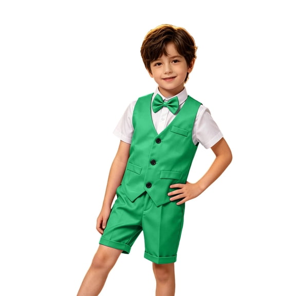 KAUOD Toddler Boy Suits Set Adjustable Waist Dress Clothes Tuxedo Vest Shorts Sets for Kids Lightweight Wedding Graduation Suit