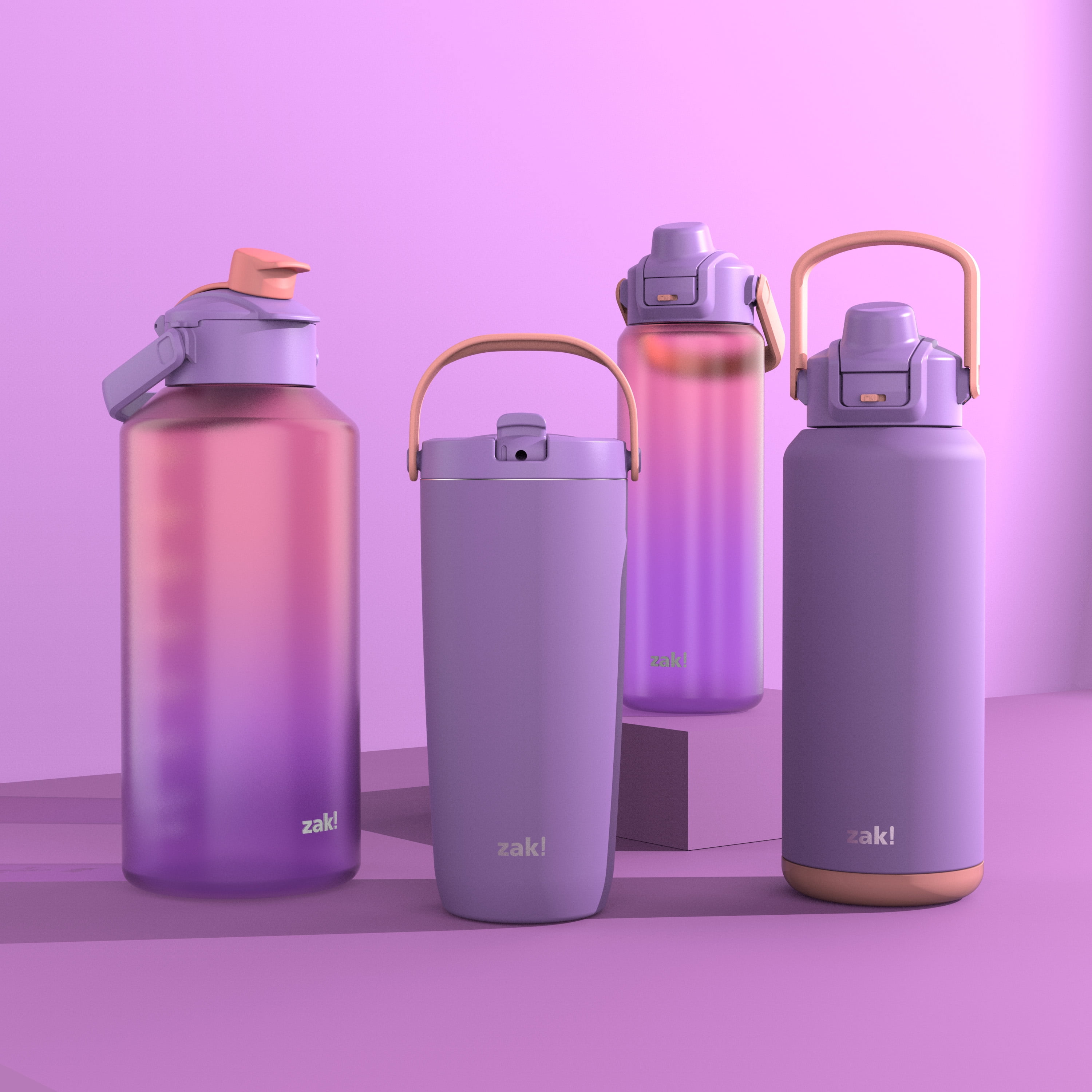 Zak Designs Soft Paint 32oz Durable Plastic Liberty Straw Water Bottle (Ombre Purple)
