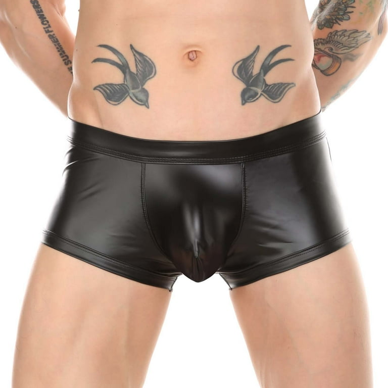Miayilima Men'S Faux Leather Bulge Pouch Boxer Shorts Briefs Underwear  Pants Black Xxl