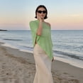 thumbnail image 7 of Women Sheer Poncho Top Lightweight Knit Crochet Shrug Bolero Mesh Batwing Sleeve Sweater Cover up Beachwear Summer Sheer Blouse Top for Evening Dress Light green One Size, 7 of 7