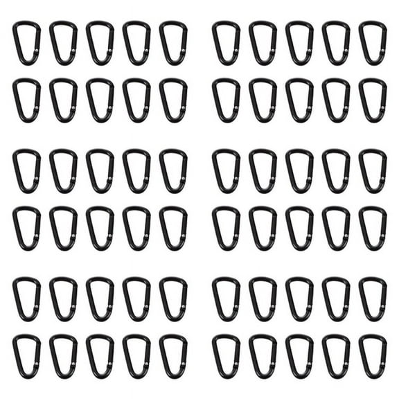 60 Pcs Black D Shaped Aluminum Alloy Carabiner Hook Keychain