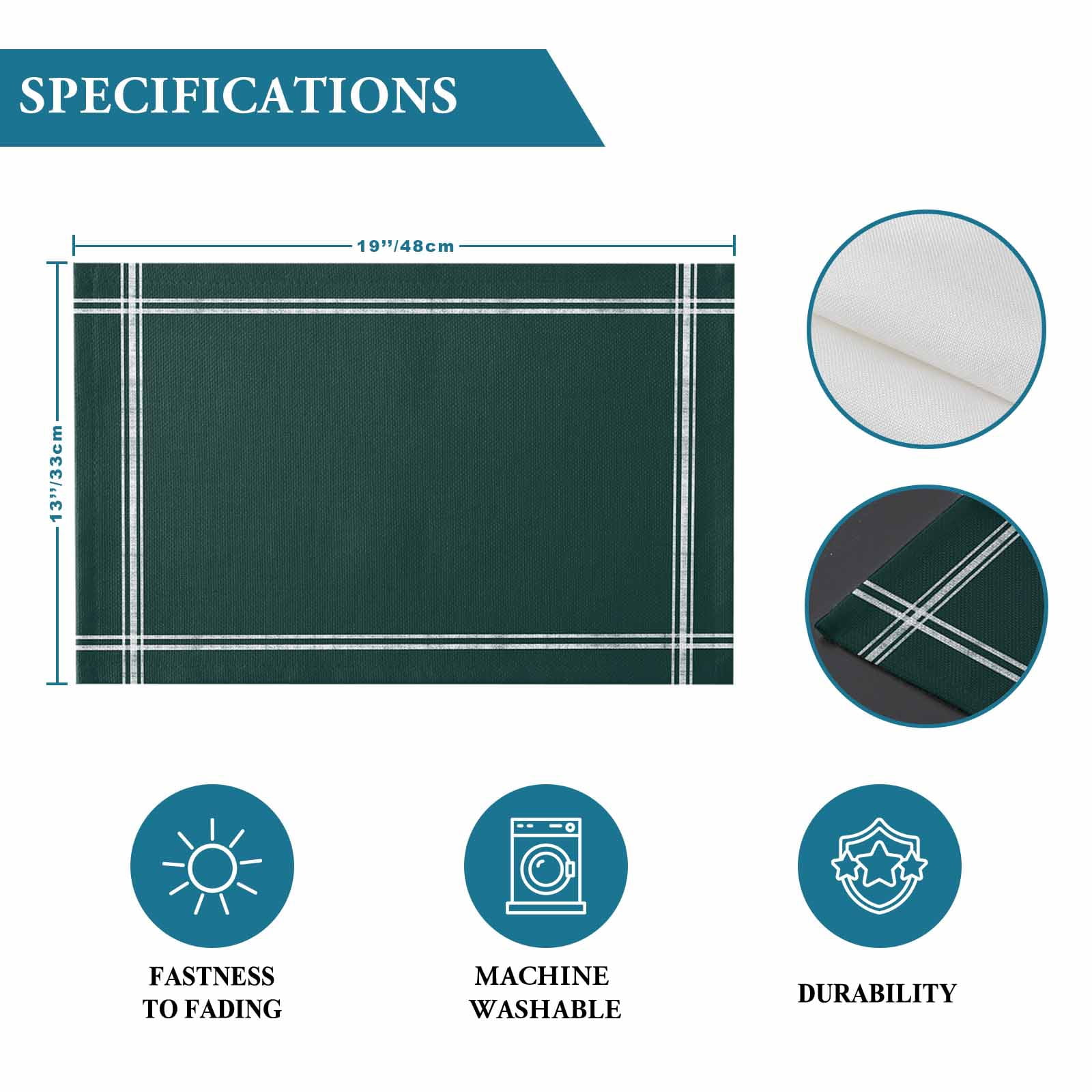 Placemats Set of 4, Solid Color Placemats Set of 4, Dark Green Tablemats Washable Placemat Table Decoration for Kitchen Table Dinner Party Home Decor Indoor Outdoor 13x19 Inch