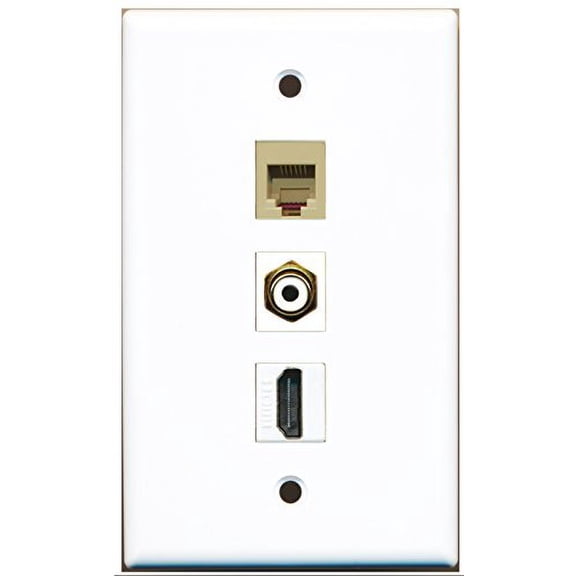 RiteAV - 1 Port HDMI and 1 Port RCA White and 1 Port Phone RJ11 RJ12 Beige Wall Plate