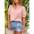 thumbnail image 4 of PRETTYGARDEN Women's Summer Button Down Shirts Short Lantern Sleeve V Neck Cotton Cute Dressy Casual Ladies Tops Blouses, 4 of 6