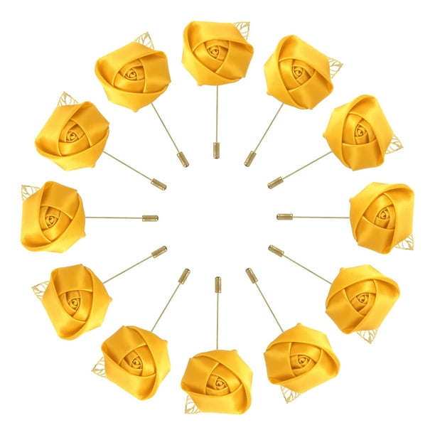 Ramilletes de rosa Unique Bargains con Alfileres para Hombres Ceremonia de Boda Aniversario Cena Formal amarillo