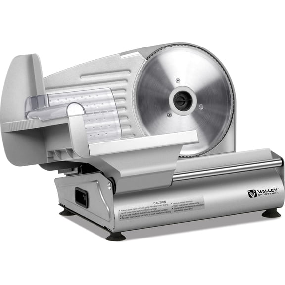Valley Sportsman 7.5" Electric Meat Slicer, with Stainless Steel Blade, 180 W, Adjustable Thickness for Home Use, Easy to Clean, Cuts Meat, Bread, Cheese and Deli, Sliver 1A-FS201S