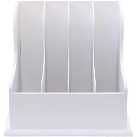 Designstyles Wooden Vertical Desktop Organizer – Four Compartment White File, Document and Magazine Holder – for Home and Office for Easy Storage