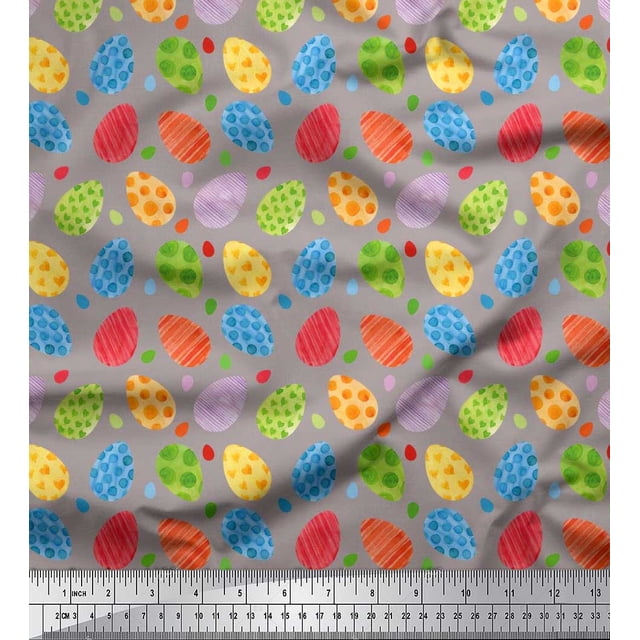 Soimoi Tissu Satin Modal Œuf de Pâques Imprimé 1 Yard 42 Pouces de Large