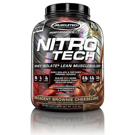 NitroTech Protein Powder Plus Muscle Builder, 100% Whey Protein with Whey Isolate, Decadent Brownie Cheesecake, 40 Servings