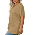 thumbnail image 5 of UPPADA Plus Size V Neck Shirts Short Sleeve Solid Color Basic Tunic Blouses Loose Casual Summer Shirts for Curvy Women Pleated Pullover Tops with Pockets blusa marron,Khaki,M, 5 of 6