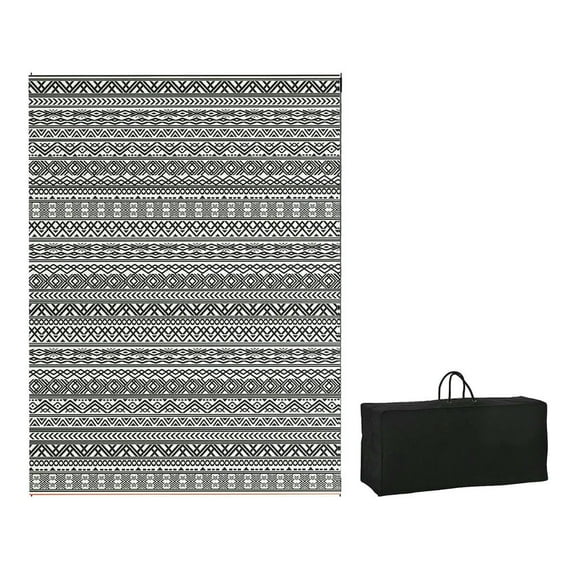 Topcobe Reversible Outdoor Rug Carpet RV Camping Rugs with Carry Bag, 9' x 12', Outdoor Floor Mat for RV, Camping, Backyard, Deck, Picnic, Beach, Gray & Cream White Boho