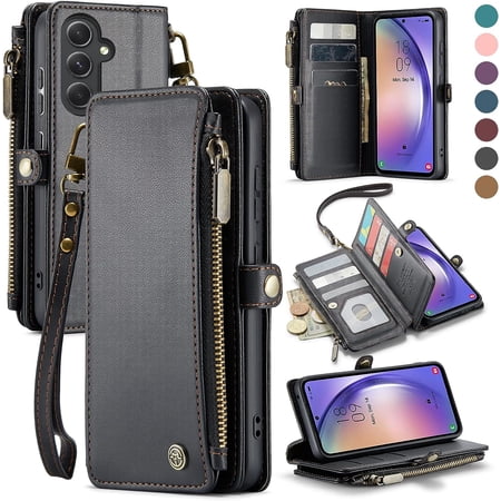 for Samsung Galaxy A54 5G Case, 【RFID Blocking】 for Samsung A54 5G Case Wallet for Women Men, PU Leather Magnetic Flip Strap Zipper Card Holder Wallet Phone Case for Galaxy A54 5G, Black
