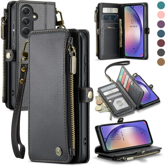 for Samsung Galaxy A54 5G Case, 【RFID Blocking】 for Samsung A54 5G Case Wallet for Women Men, PU Leather Magnetic Flip Strap Zipper Card Holder Wallet Phone Case for Galaxy A54 5G, Black