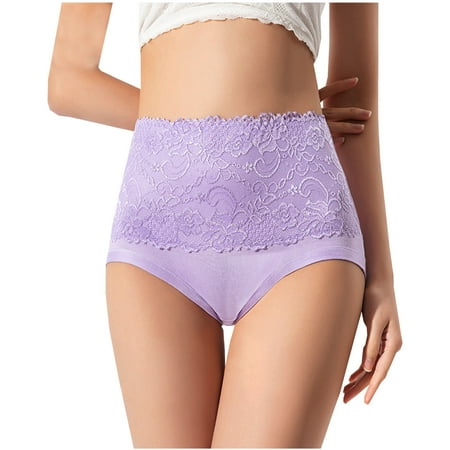 Xunlbb Women s Soft Briefs Plus Size 4PC Women Lace High Waisted Body Shaper Shorts Shapewear Panties (Black Purple M) on Clearance