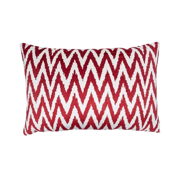 Chevron Red Silk Velvet Ikat Pillow, 16" X 24"