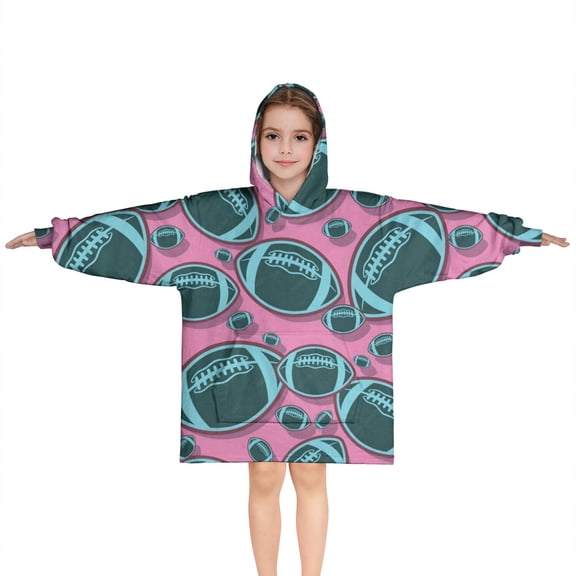 Football Pattern Blanket Hoodies for Kids 6-13YR Oversize Wearable Blanket Hoodies for Boys Girls Teens