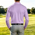 thumbnail image 6 of Hearthz Polo Shirts for Men 3 Button Placket Lapel Collar Mens Long Sleeve Tee Shirts Business Casual Mens Golf Polo Shirts Work Shirt Light Purple L, 6 of 7