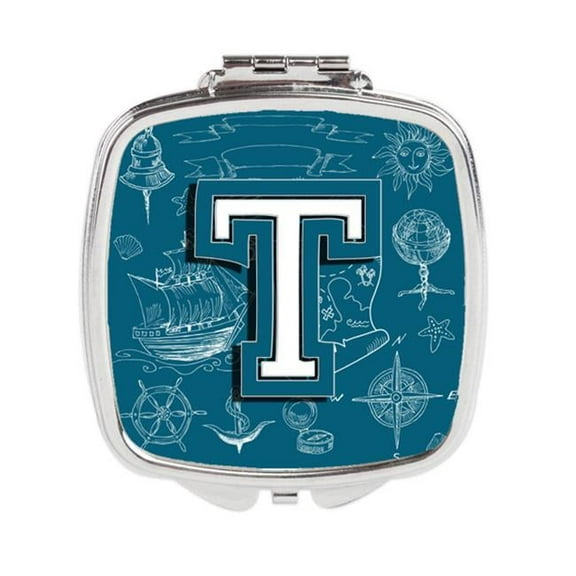 Letter T Sea Doodles Initial Alphabet Compact Mirror