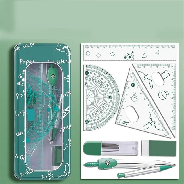 Cqxid Office&Craft&Stationery Under $5 Compasses Set Geometry Tool 8 Pieces Ruler Pencil Set Geometry Protractor Math Drawing Tools School Math Stationery For Boys Girls Set Protractor
