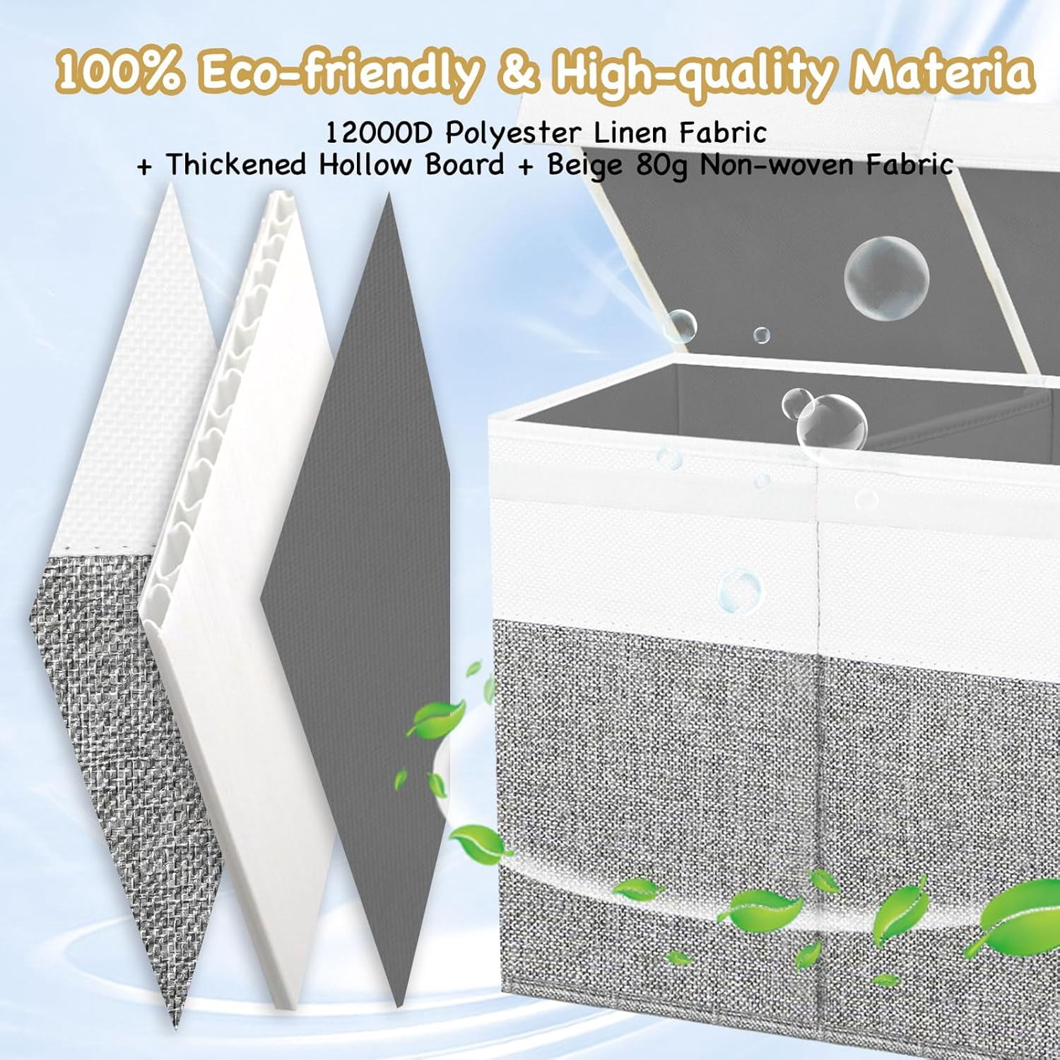 Large Foldable Toy Storage Bin 96x36x40cm - Collapsible Organizer Box with Lid, White & Gray Multi-Purpose Home Storage for Toys, Clothes, Blankets
