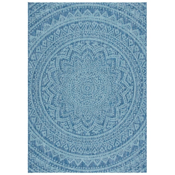 SAFAVIEH Courtyard Josiah Floral Medallion Indoor/Outdoor Area Rug, Navy/Aqua, 2'7" x 5'