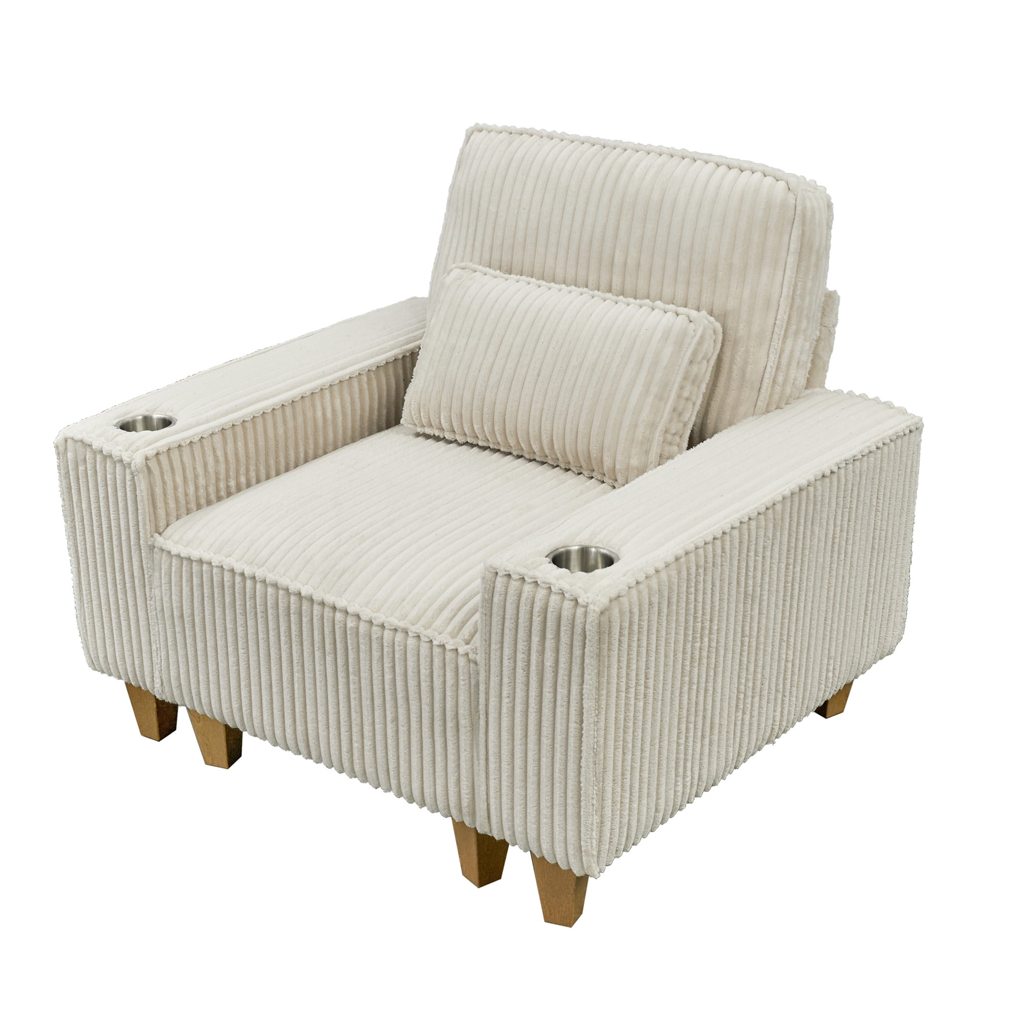 Aukfa 3 Piece Sofa Set - 43.5" Oversized Armchair Couch w/ Cup Holders&Pillows, Solid Wood Legs, Beige