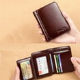 thumbnail image 2 of Ciaoed Men RFID Blocking Secure Wallet Fashion Vintage Purses Genuine Leather Tri-fold Wallet Short Wallet - Coffee, 2 of 5