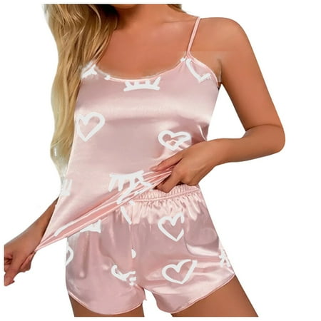 

QWERTYU Pj Set for Women Shorts Silk Sexy Sleepwear for Women Winter Pajamas Sets for Women Sexy Pink M