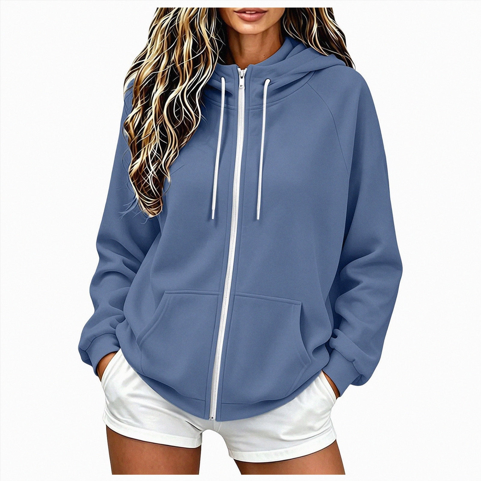 Zanarzt Womens Zip Up Hoodies Fleece Jackets Fall Fashion Sweatshirts Activewear Going Out Tops Blue XL