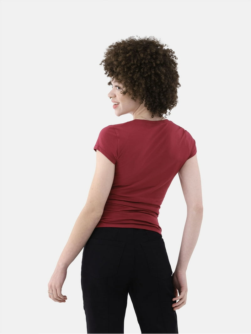 No Boundaries Women's Scoop Neck Tee, Short Sleeves, Cotton Blend