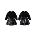 thumbnail image 3 of Yunliwuli Kids Girl Fall Outfits Flower Embroidery Mesh Long Sleeve Tops and PU Leather Mini Skirts 2Pcs Clothes Set, 3 of 10