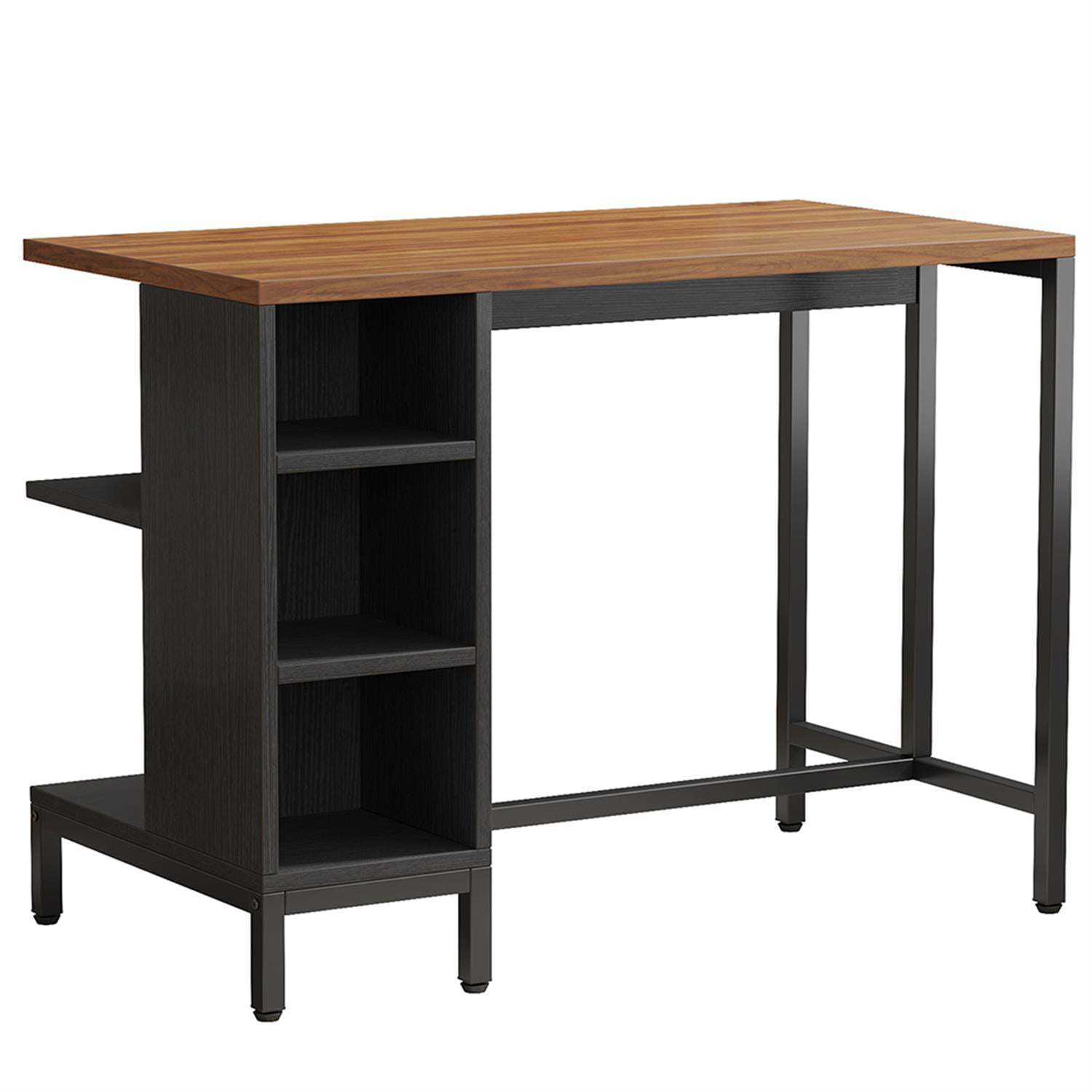 Demi Bonn 43" Kitchen Island with Storage, 5 Open Spice Rack Shelf Breakfast Bar Counter Table for Home, Dining Room, Brown