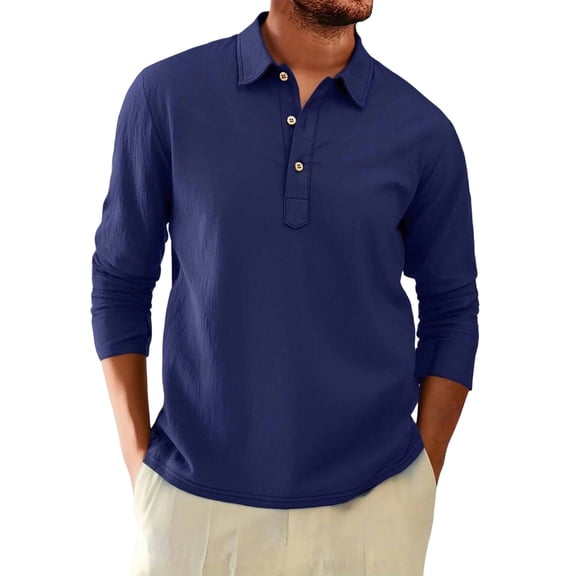 cfhntfmh Mens Casual Shirts Long Sleeve Collared Shirt with Buttons Lightweight Golf T Shirts Beach Clothes (Navy,X-Large)