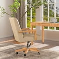 thumbnail image 3 of Dumont Modern High Back Executive Home Office Chair Neutral Cream Beige & Wood, 3 of 10