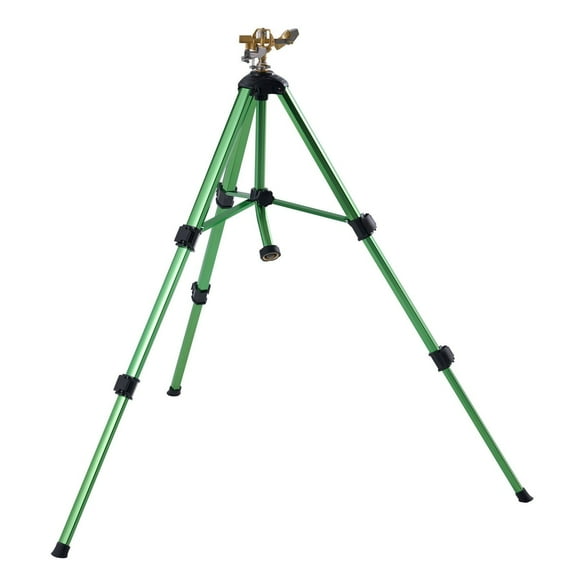 360° Rotating Impact Sprinkler on Sturdy Tripod - Heavy Duty Brass Head, Adjustable Height, 3/4" Fitting for Yard & Field Irrigation