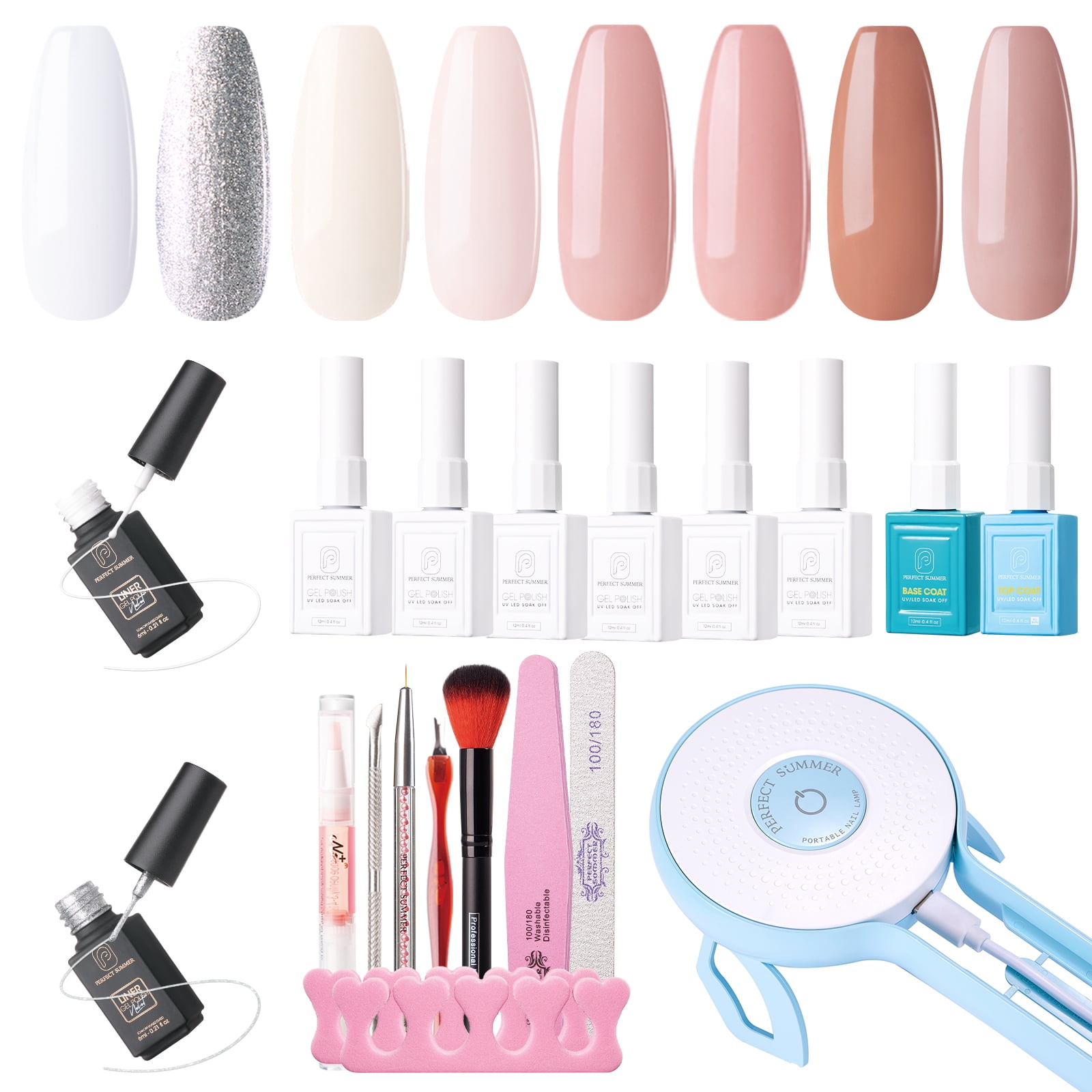 Perfect Summer Gel Nail Polish Kit with UV Lamp, 6 Colors and No Wipe
