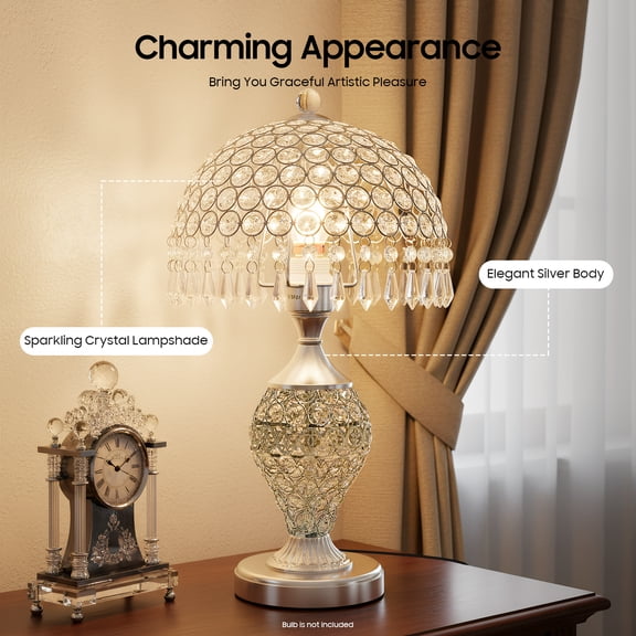 Modern Nightstand Crystal Table Lamp, Silver Mermaid Crystal Desk Lamp, Luxury Decorative Crystal Table Lamp with Double Key Switch