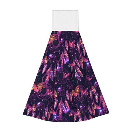 

Zufioo Purple Dreamcatcher Print Coral Fleece Velcro Hand Towel Hangable Absorbent Hand Towel Suitable for Kitchen Bathroom Household Items