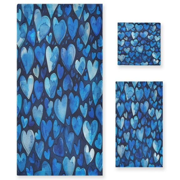 Three-Piece Towel Set Face Towel Towel Set Hand Towel Bath Towel Cotton Bath Towels Bath Towel Sets Hand Bath Towels Blue Cartoon Heart