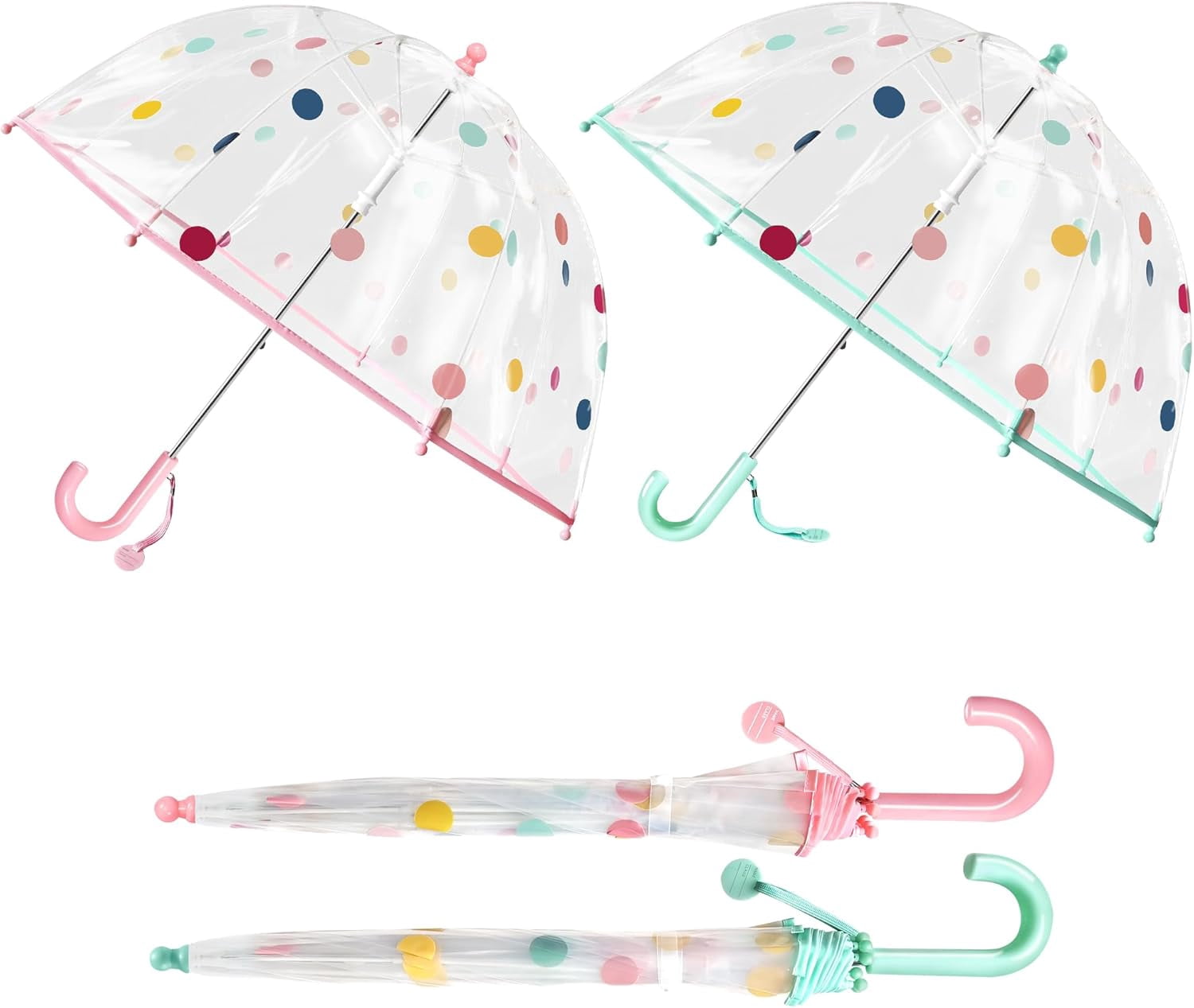 MGH 2 PCS Kids Clear Umbrellas for Rain Dome Bubble Umbrella Windproof for Toddler Boys Girls