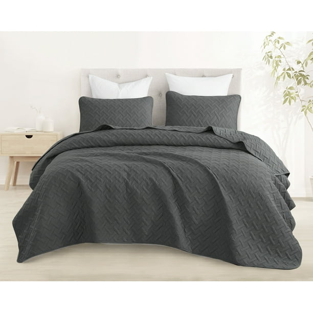 SupraSoft Aspect Stonewashed Quilt Set (Charcoal Grey ...