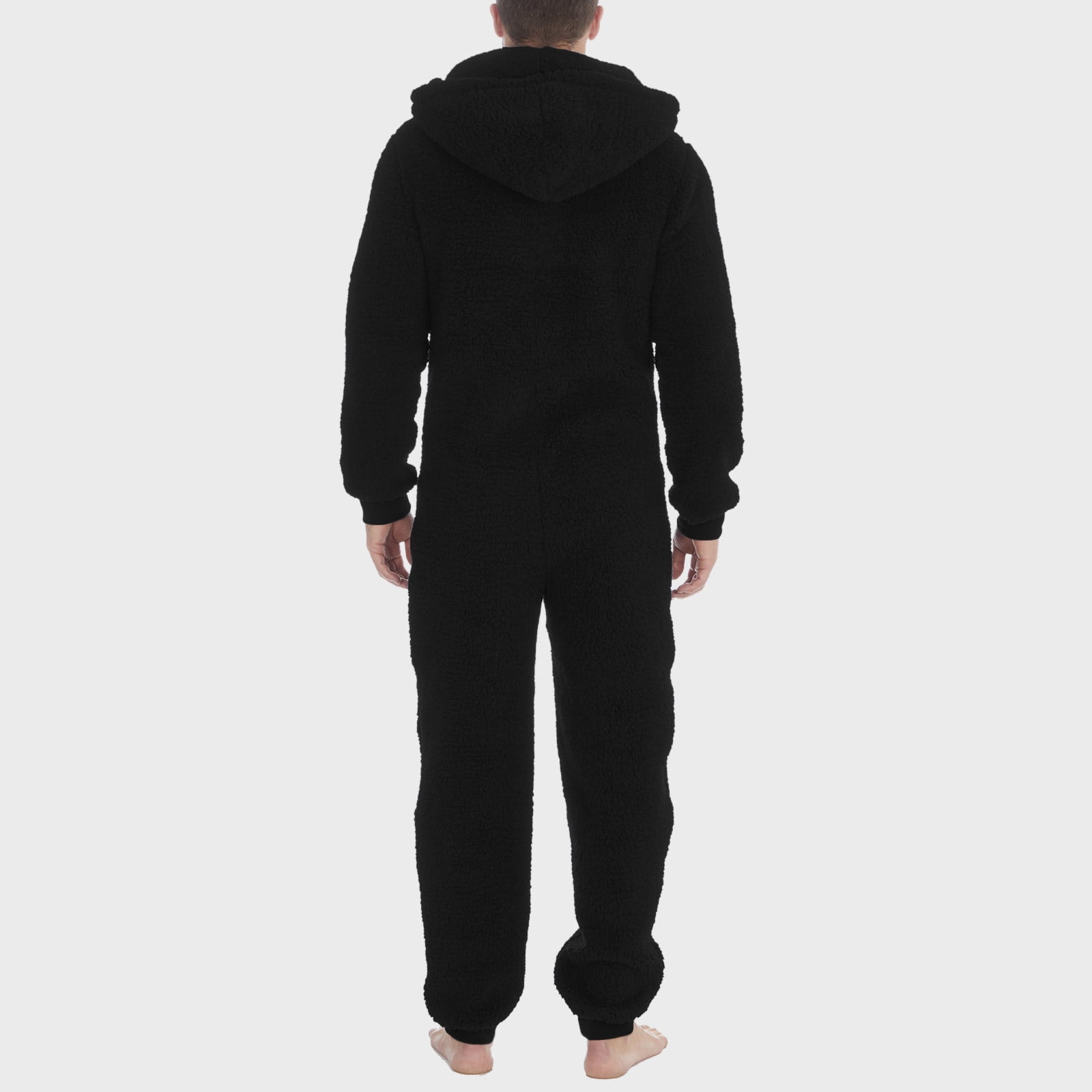 Mens Fuzzy Fleece Hooded Jumpsuits Long Sleeve Zip Up Piece Plush Pajamas Onesies Big and Tall Overall Rompers
