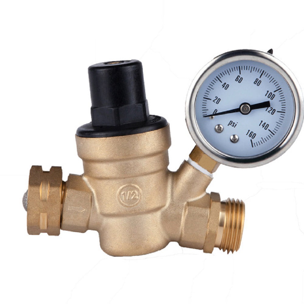 Brass Lead-Free Adjustable RV Water Pressure Reducer with 160 PSI Gauge and Inlet Stainless Screened Filter RVAQUA M11-45PSI Water Pressure Regulator for RV Camper 