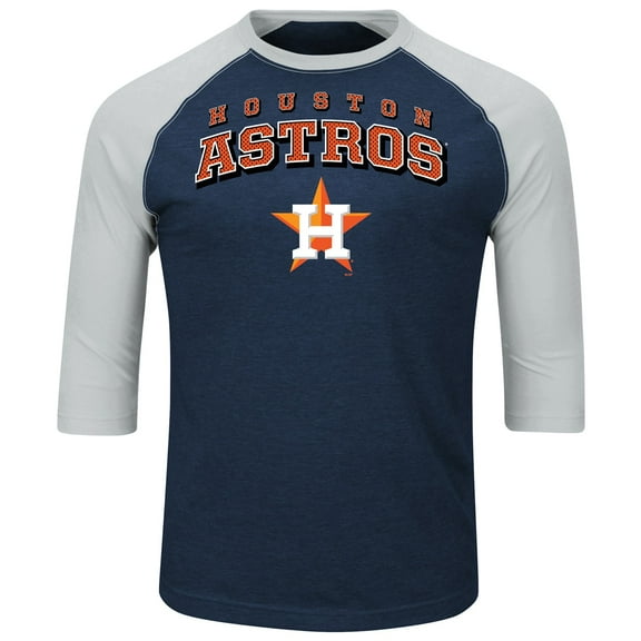 Men's Majestic Navy/Heathered Gray Houston Astros Big & Tall Strength Training Raglan 3/4-Sleeve T-Shirt