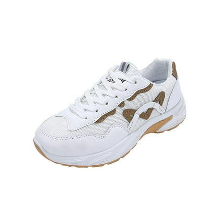 

Wazshop Womens Athletic Shoes Sport Running Shoe Breathable Sneakers Lightweight Fitness Workout Trainers Women Lace Up Anti-Slip White Khaki 5.5