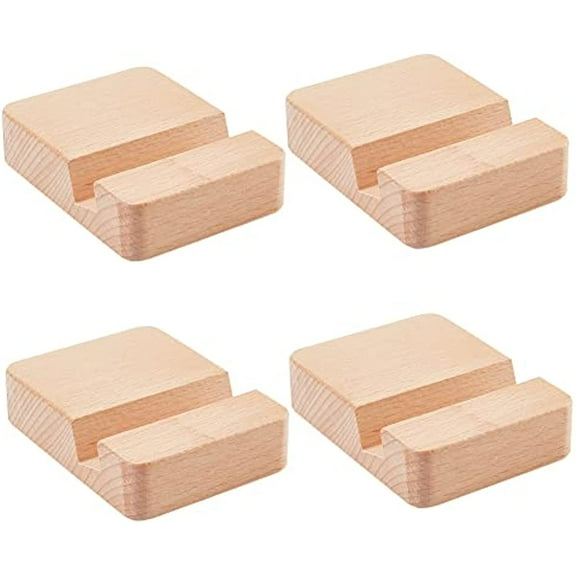 4 Pcs Wooden Cell Phone Stands 3.1x2.3x0.7 Square Wood Mobile Phone Holders Universal Desktop Phone Stand Portable Mobile Tablet Holder for Supporting Phone in Office Home
