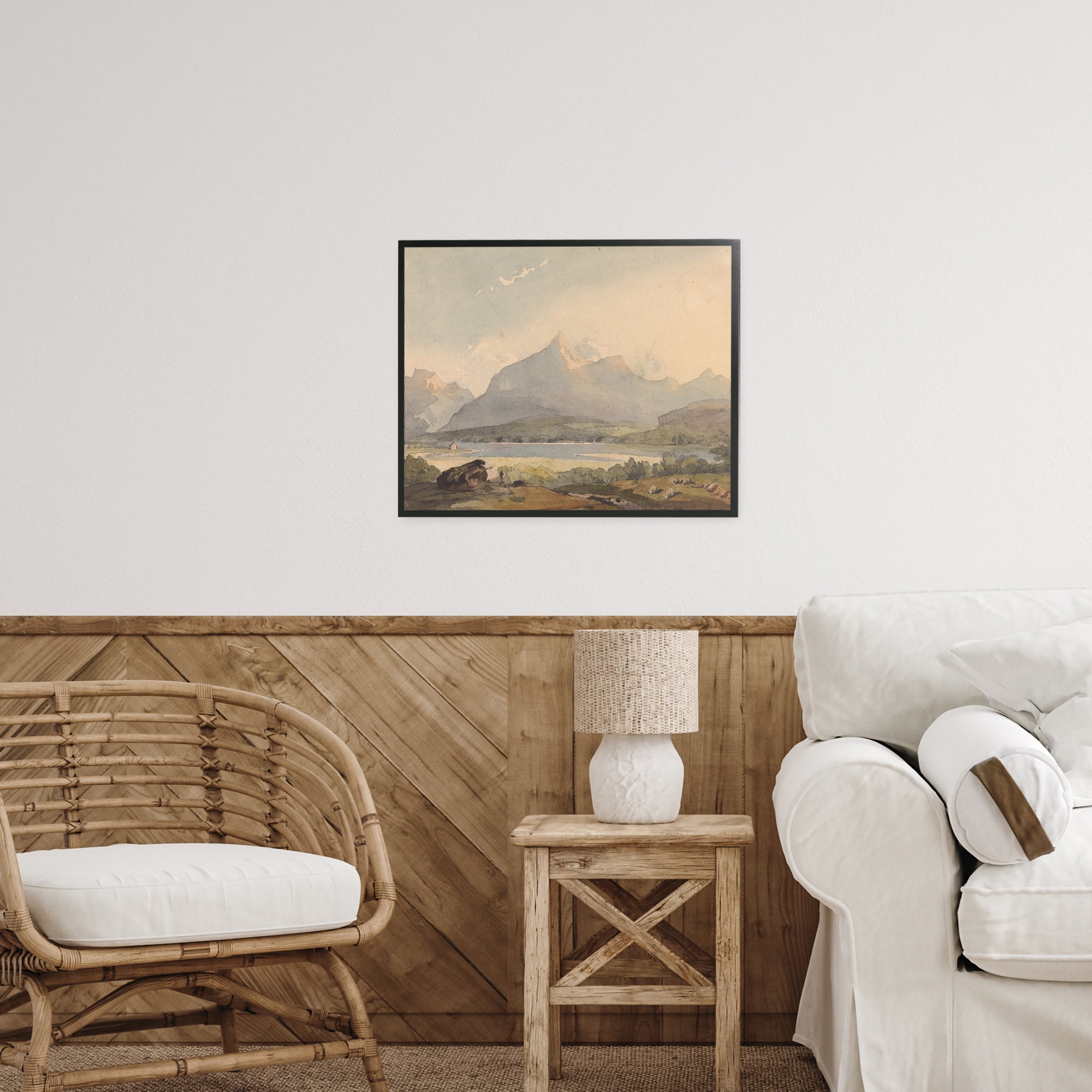 Peaceful Hazy Mountains Black Framed Giclee Art, design by Lettered and Lined
